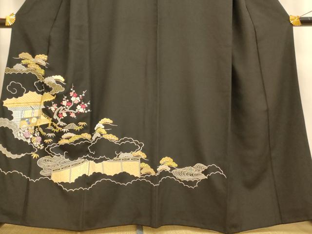 平和屋着物■豪華黒留袖　刺繍　風景文　金銀糸　正絹　逸品　AABI5997fw