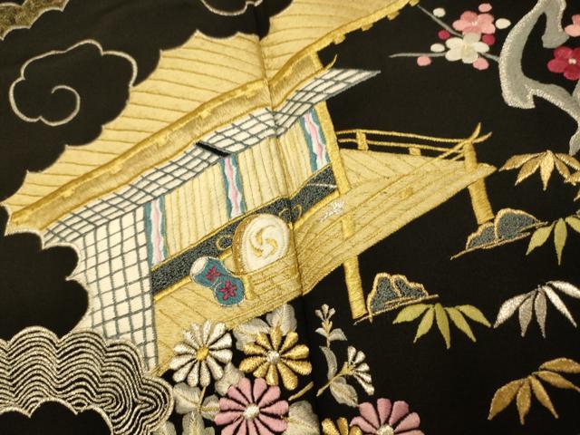 平和屋着物■豪華黒留袖　刺繍　風景文　金銀糸　正絹　逸品　AABI5997fw