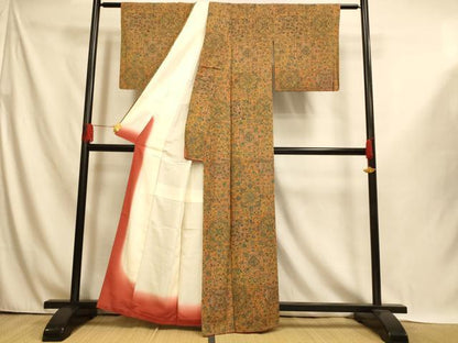 平和屋着物■上質な小紋　更紗花文　正絹　逸品　AABI5998fw