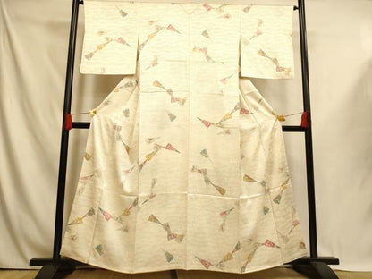 平和屋着物■上質な小紋　手描き　枝花扇子文　正絹　逸品　AABI6000fw