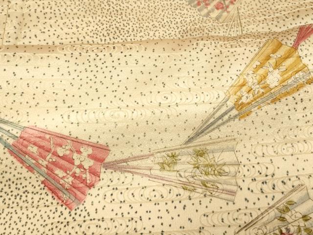 平和屋着物■上質な小紋　手描き　枝花扇子文　正絹　逸品　AABI6000fw