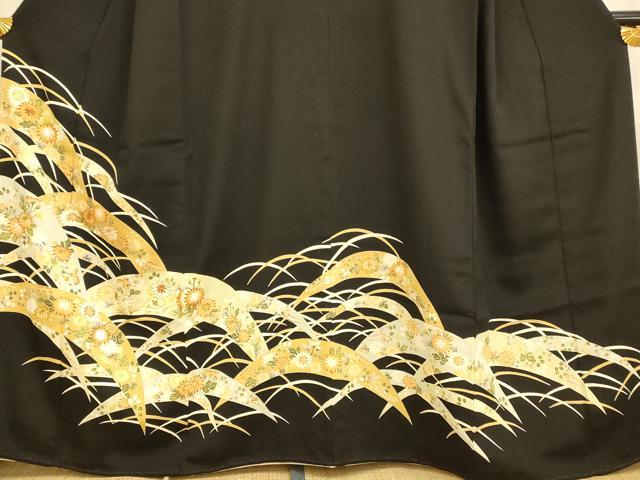 平和屋着物■豪華黒留袖　友禅　駒刺繍　草花芝文　正絹　逸品　AABI6003fw