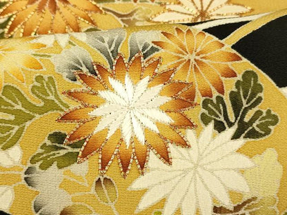 平和屋着物■豪華黒留袖　友禅　駒刺繍　草花芝文　正絹　逸品　AABI6003fw