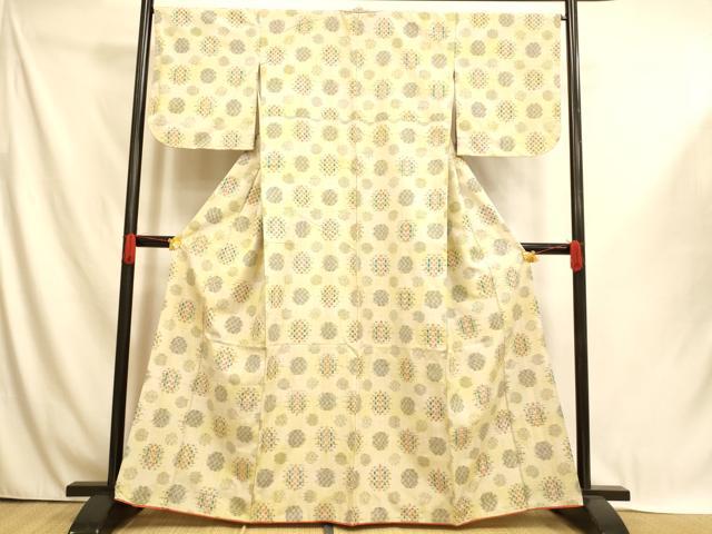 平和屋着物■上質な紬　格子丸文　正絹　逸品　AABI6006fw