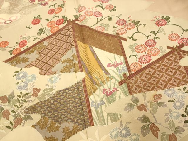 平和屋着物■訪問着　友禅　草花文　梅　金彩　正絹　逸品　AABI6007fw