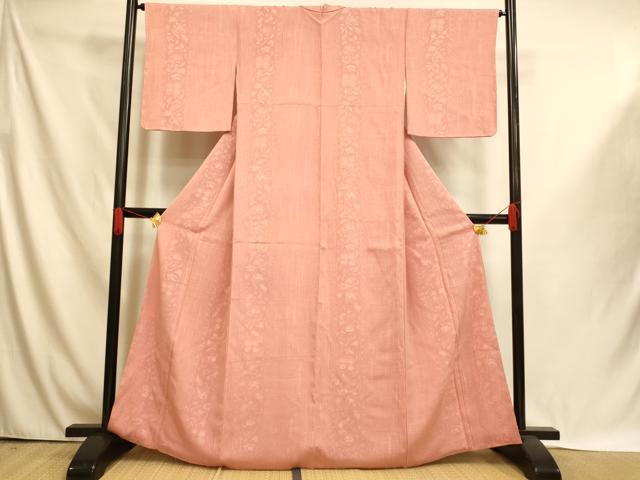 平和屋着物■お召　草花文　薄紅色　正絹　逸品　未使用　AABI6009fw