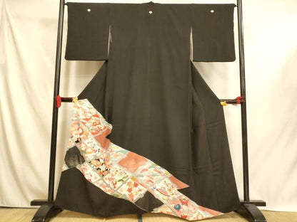 平和屋着物■豪華黒留袖　駒刺繍　天井松竹梅文　金銀彩　銀糸　正絹　逸品　AABI6012fw