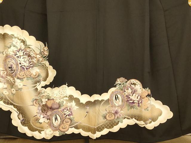 平和屋着物■豪華黒留袖　駒刺繍　花鳥鼓文　金彩　正絹　逸品　AABI6013fw