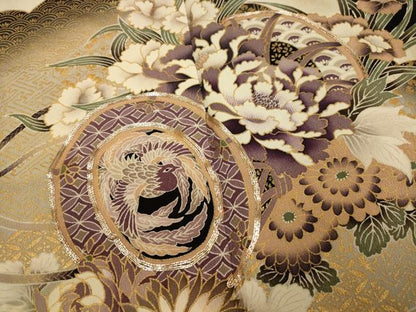 平和屋着物■豪華黒留袖　駒刺繍　花鳥鼓文　金彩　正絹　逸品　AABI6013fw