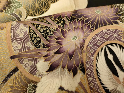 平和屋着物■豪華黒留袖　駒刺繍　花鳥鼓文　金彩　正絹　逸品　AABI6013fw