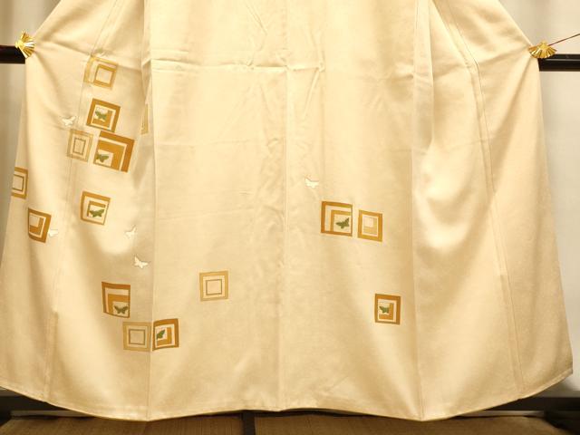 平和屋着物■訪問着　駒刺繍　舞蝶格子文　金彩　正絹　逸品　AABI6014fw