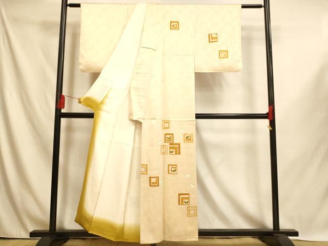 平和屋着物■訪問着　駒刺繍　舞蝶格子文　金彩　正絹　逸品　AABI6014fw