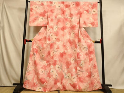 平和屋着物■上質な小紋　手描き　霞舞花文　暈し染め　正絹　逸品　AABI6016fw