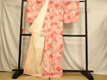 平和屋着物■上質な小紋　手描き　霞舞花文　暈し染め　正絹　逸品　AABI6016fw