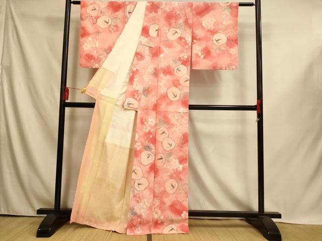 平和屋着物■上質な小紋　手描き　霞舞花文　暈し染め　正絹　逸品　AABI6016fw