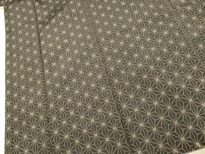 平和屋着物■上質な紬　麻の葉文様　黒地　正絹　逸品　未使用　AABI6017fw