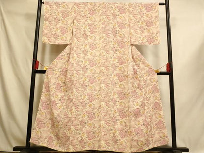 平和屋着物■上質な小紋　型染め　扇子草花文　正絹　逸品　未使用　AABI6019fw
