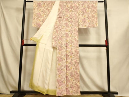 平和屋着物■上質な小紋　型染め　扇子草花文　正絹　逸品　未使用　AABI6019fw
