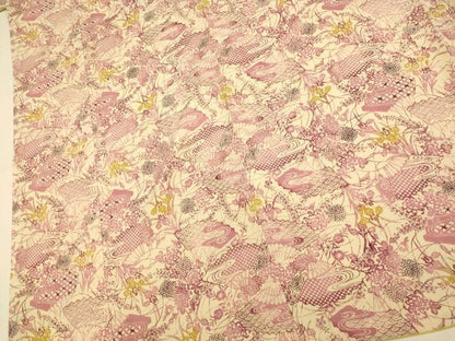 平和屋着物■上質な小紋　型染め　扇子草花文　正絹　逸品　未使用　AABI6019fw