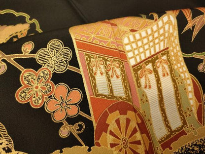 平和屋着物■豪華黒留袖 駒刺繍 御所車松竹梅文 金彩 正絹 逸品 AABI6021fw