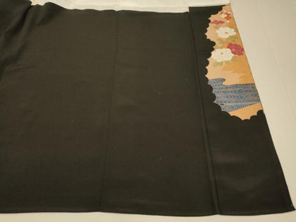 平和屋着物■豪華黒留袖 刺繍 枝花鴛鴦文 松 梅 金糸 金彩 正絹 逸品 AABI6022fw