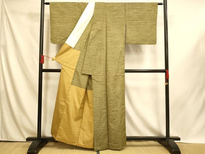平和屋着物■上質な紬 めがね織 横段霞文 胴抜き仕立て 正絹 逸品 AABI6025fw