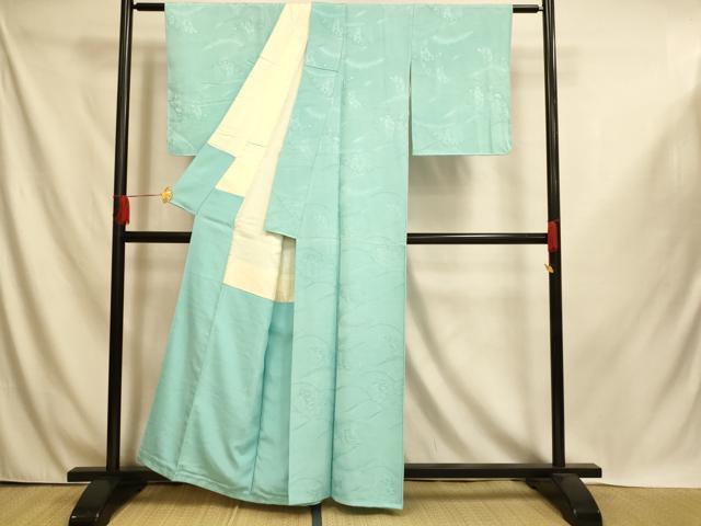 平和屋着物■上質な色無地　松竹梅立波地紋　瓶覗色　正絹　逸品　AABI6030fw