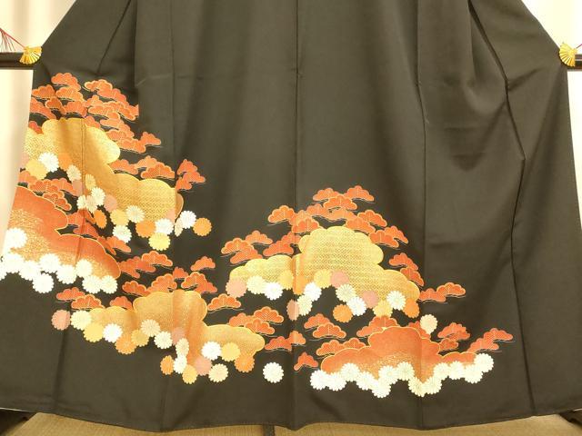 平和屋着物■豪華黒留袖 駒刺繍 雲取り松花文 金彩 正絹 逸品 AABI6031fw