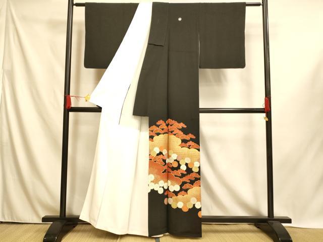 平和屋着物■豪華黒留袖 駒刺繍 雲取り松花文 金彩 正絹 逸品 AABI6031fw