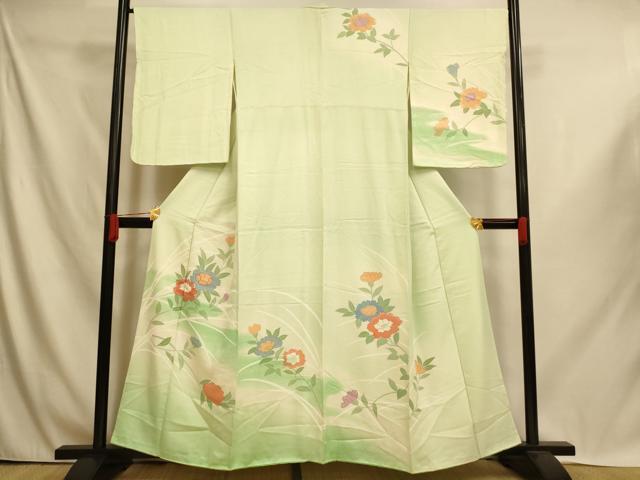 平和屋着物■訪問着　駒刺繍　更紗花流水文　暈し染め　金彩　正絹　逸品　AABI6035fw