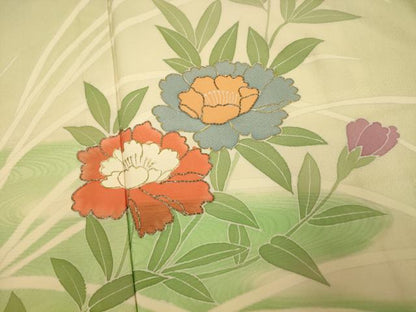 平和屋着物■訪問着　駒刺繍　更紗花流水文　暈し染め　金彩　正絹　逸品　AABI6035fw
