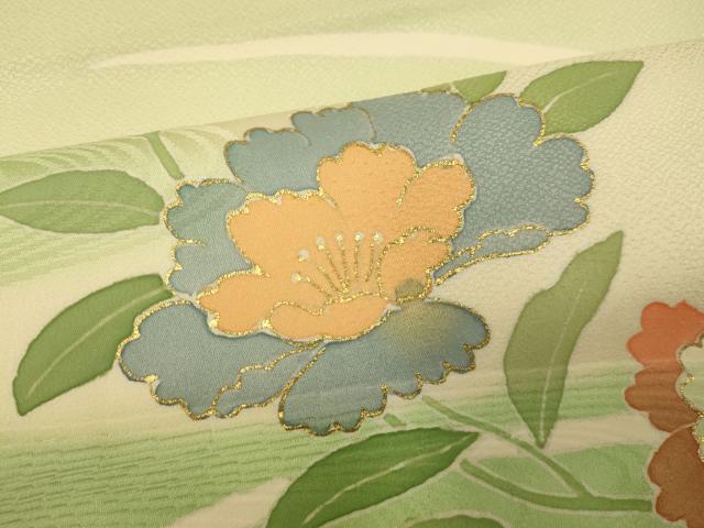 平和屋着物■訪問着　駒刺繍　更紗花流水文　暈し染め　金彩　正絹　逸品　AABI6035fw