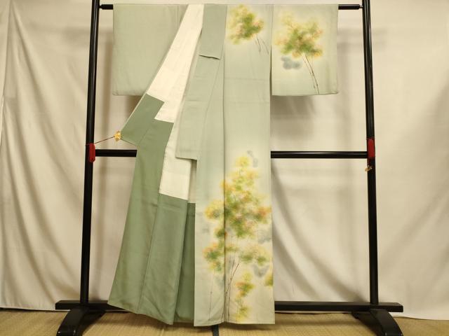 平和屋着物■訪問着　手描き　樹林文　暈し染め　正絹　逸品　AABI6038fw
