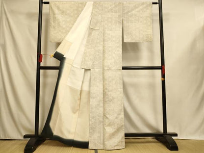 平和屋着物■上質な紬　エ霞麻の葉文　正絹　逸品　AABI6044fw