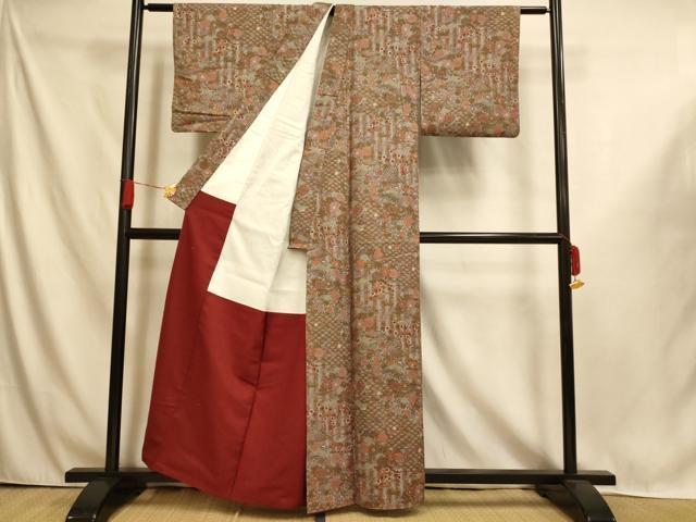平和屋着物■上質な小紋　紬地　松竹梅文　正絹　逸品　AABI6046fw