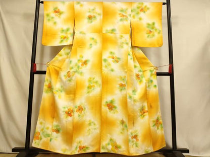 平和屋着物■上質な小紋　手描き　草花文　暈し染め　正絹　逸品　AABI6050fw