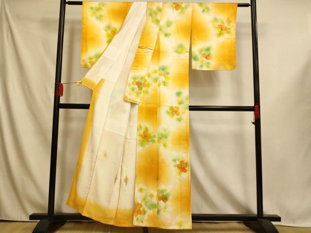 平和屋着物■上質な小紋　手描き　草花文　暈し染め　正絹　逸品　AABI6050fw