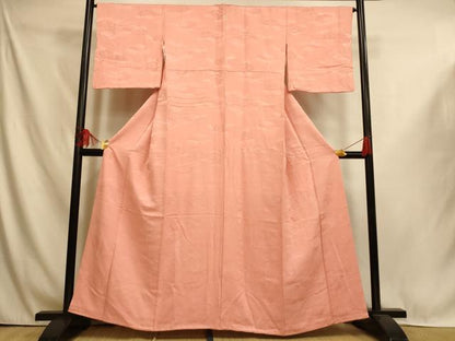 平和屋着物■上質な色無地　松竹梅地紋　珊瑚色　正絹　逸品　AABI6053fw
