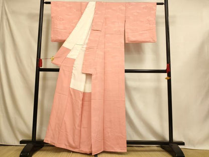 平和屋着物■上質な色無地　松竹梅地紋　珊瑚色　正絹　逸品　AABI6053fw