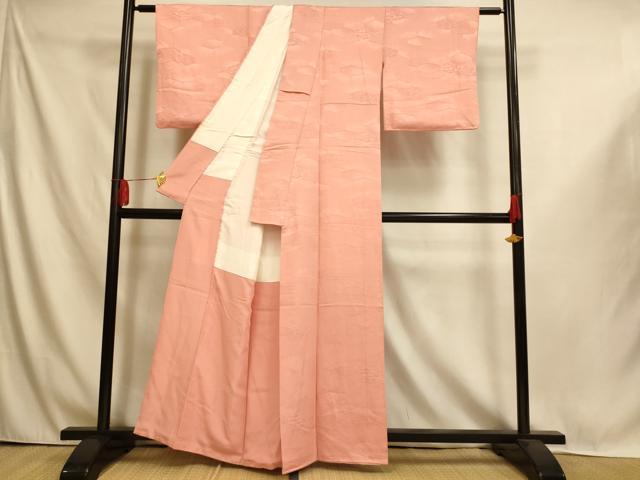 平和屋着物■上質な色無地　松竹梅地紋　珊瑚色　正絹　逸品　AABI6053fw