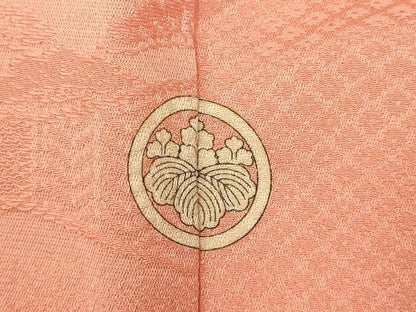平和屋着物■上質な色無地　松竹梅地紋　珊瑚色　正絹　逸品　AABI6053fw