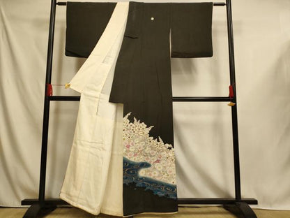 平和屋着物■豪華黒留袖　草花流水文　梅　暈し染め　金彩　正絹　逸品　AABI6055fw