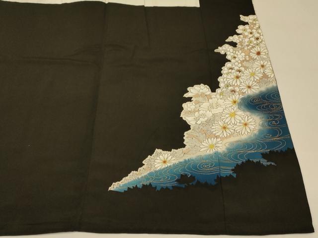 平和屋着物■豪華黒留袖　草花流水文　梅　暈し染め　金彩　正絹　逸品　AABI6055fw