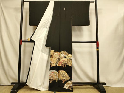 平和屋着物■豪華黒留袖　扇子枝花文　松　金彩　正絹　逸品　AABI6056fw