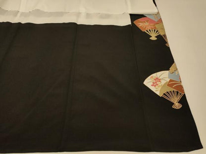 平和屋着物■豪華黒留袖　扇子枝花文　松　金彩　正絹　逸品　AABI6056fw