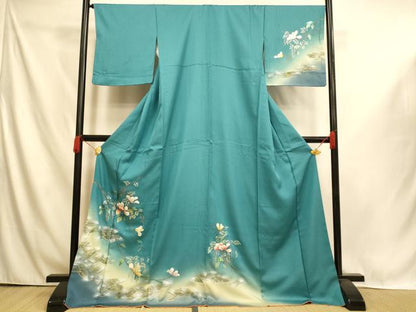 平和屋着物■訪問着　枝花文　暈し染め　金銀彩　ロング丈　正絹　逸品　AABI6058fw