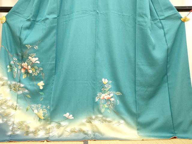 平和屋着物■訪問着　枝花文　暈し染め　金銀彩　ロング丈　正絹　逸品　AABI6058fw