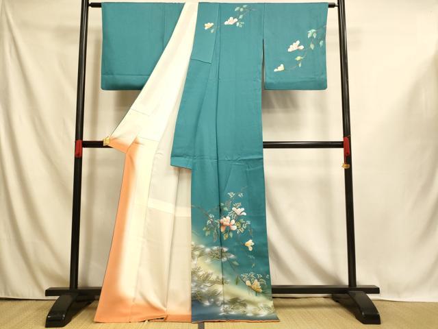 平和屋着物■訪問着　枝花文　暈し染め　金銀彩　ロング丈　正絹　逸品　AABI6058fw