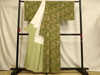 平和屋着物■上質な小紋　型染め　花唐草文　正絹　逸品　AABI6070fw