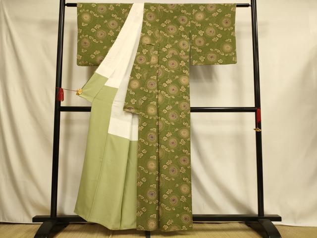 平和屋着物■上質な小紋　型染め　花唐草文　正絹　逸品　AABI6070fw
